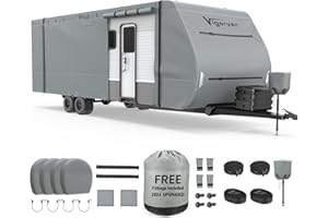 VIGORVAN Upgraded RV Cover, Extra Thick Travel Trailer Cover, Durable Camper Cover Fits 27'-30' Motorhome for Winter Snow, Anti-UV, Waterproof, Rip-Stop, Windproof with Jack Cover & Tire Covers