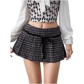 MakeMeChic Women's Winter Mini Skirts Plaid Pleated A Line Y2K Short Skirts