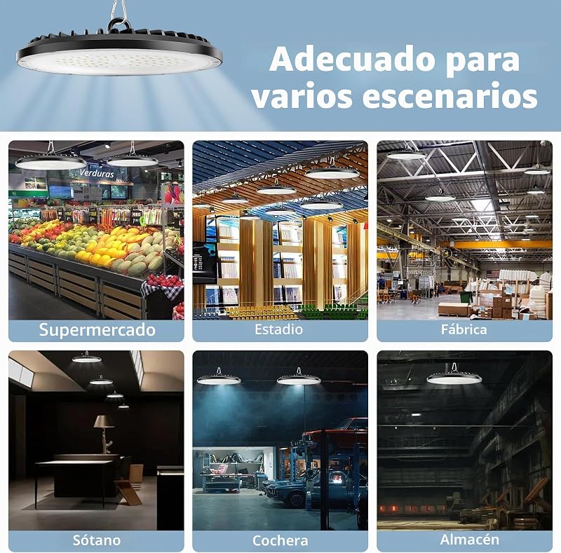 200W UFO LED de alta luz de la bahía,30000LM,6000K blanco frío lámpara de taller,IP65 impermeable LED Iluminación Comercial para Garaje Fábrica Taller(4 Pack,200W)