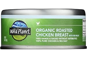 Wild Planet Organic Roasted Chicken Breast With Rib Meat, Skinless and Boneless, Sea Salt, Free Range, Non-GMO, Gluten Free, Keto and Paleo, 5 Ounce Single Unit/Can