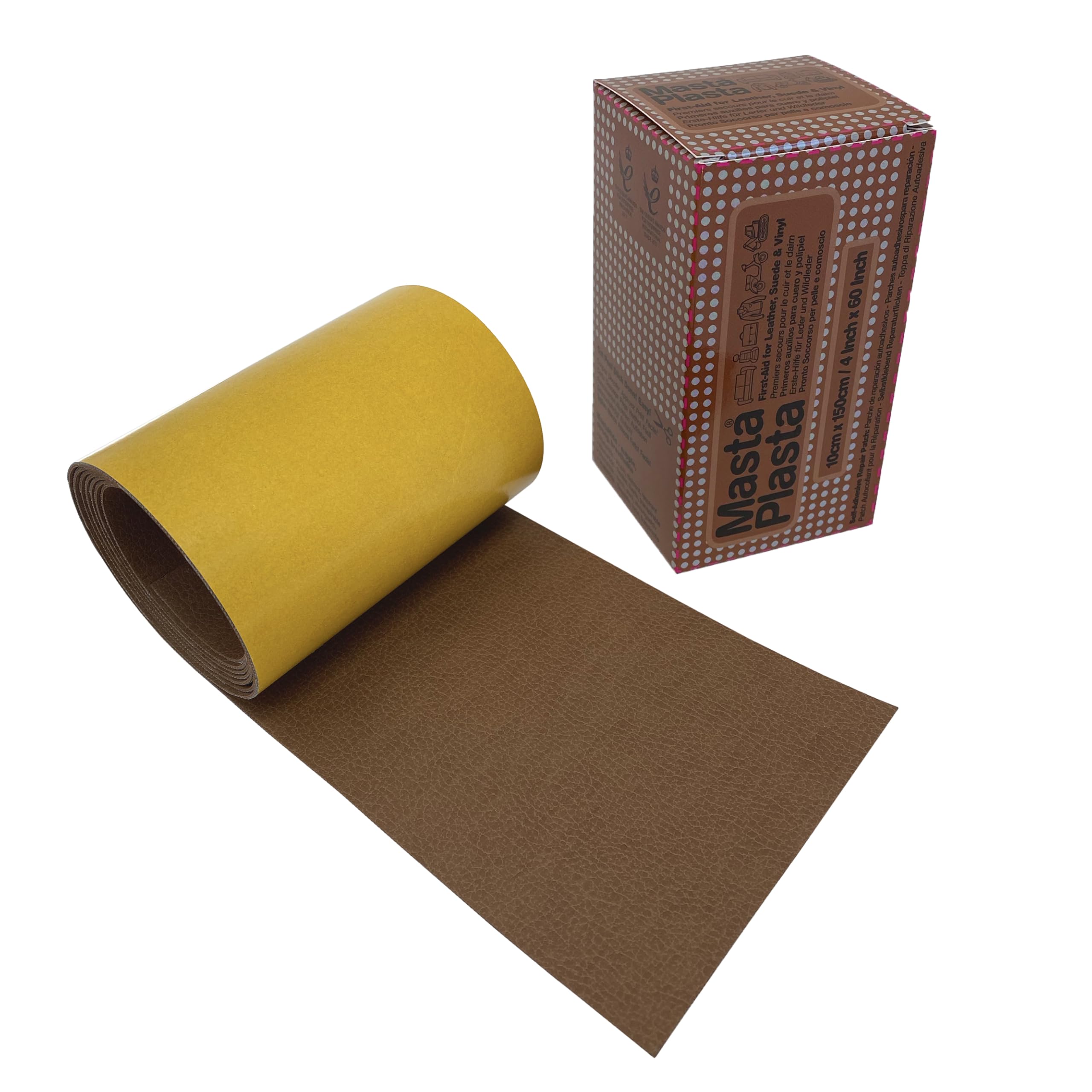 The Original All-in-One Leather Repair Kit by MastaPlasta. Self Adhesive Leather Repair Patch for Sofas - Tan 150 x 10 cm (60 x 4in). Easy Upholstery-Quality Leather Repair for Car Seats & DIY