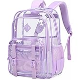 QIXIHU Large Clear Backpacks for School Heavy Duty Transparent Backpack for Stadium Event See through Bookbag for Girls Women Thick PVC Back Pack, Purple
