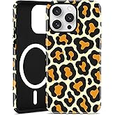 Jusy Compatible with MagSafe Leopard Print Phone Case for iPhone 13 Pro Max, Trendy Luxury Magnetic Soft TPU and Hard PC Protective Phone Cover for Women Girls - Yellow Leopard