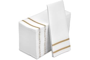 Fete Decorative Hand Towels Disposable, Gold Design 100 Linen-Feel Guest Towels – Formal Dinner, Anniversary, and Wedding Napkins for Tables, Guestrooms, and Restrooms - 8.5x 4-Inches Folded,