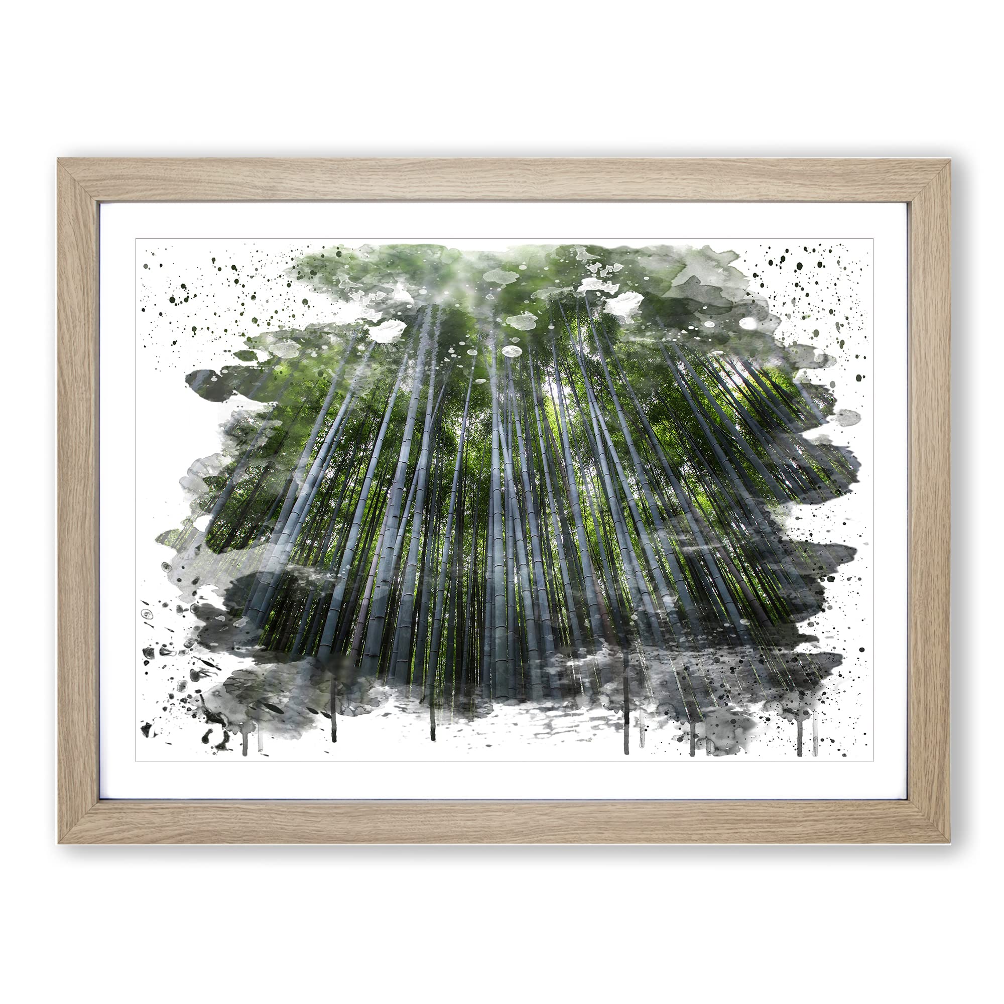 Landscape Woodland Trees V3 Modern Framed Print | A4 Oak Framed Wall Art | Ready to Hang | Modern Floral Picture | Living Room Bedroom Lounge Office