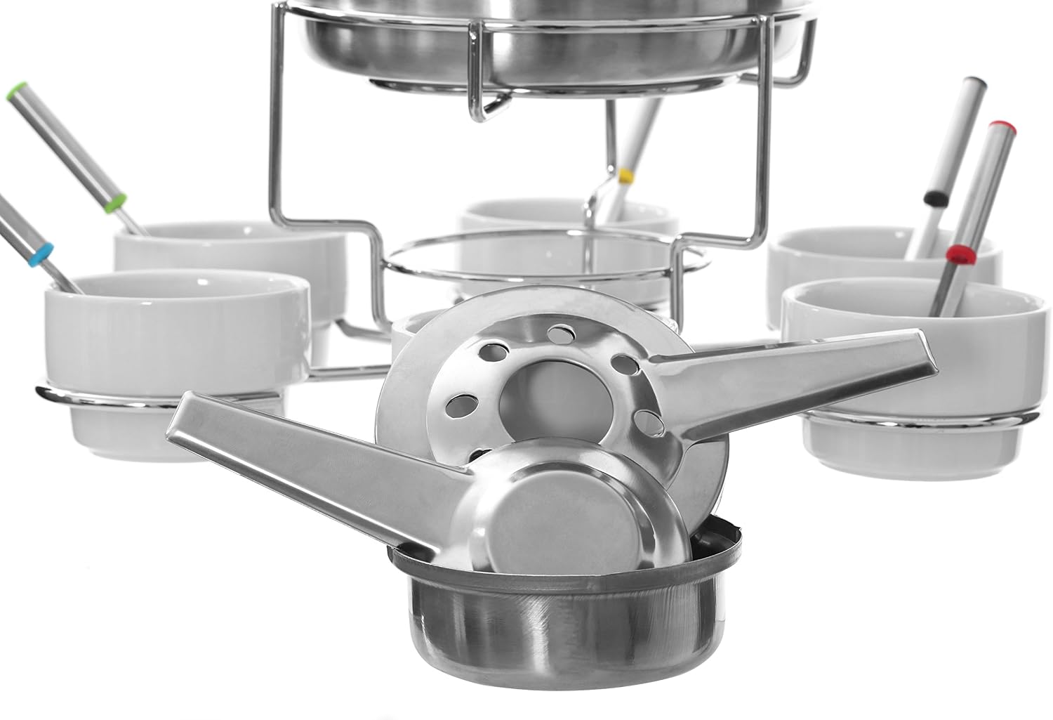 Premier Housewares Stainless Steel Fondue Set, Chocolate or Cheese, Porcelain Sets - White, H27 x W34 x D34cm - Image 3