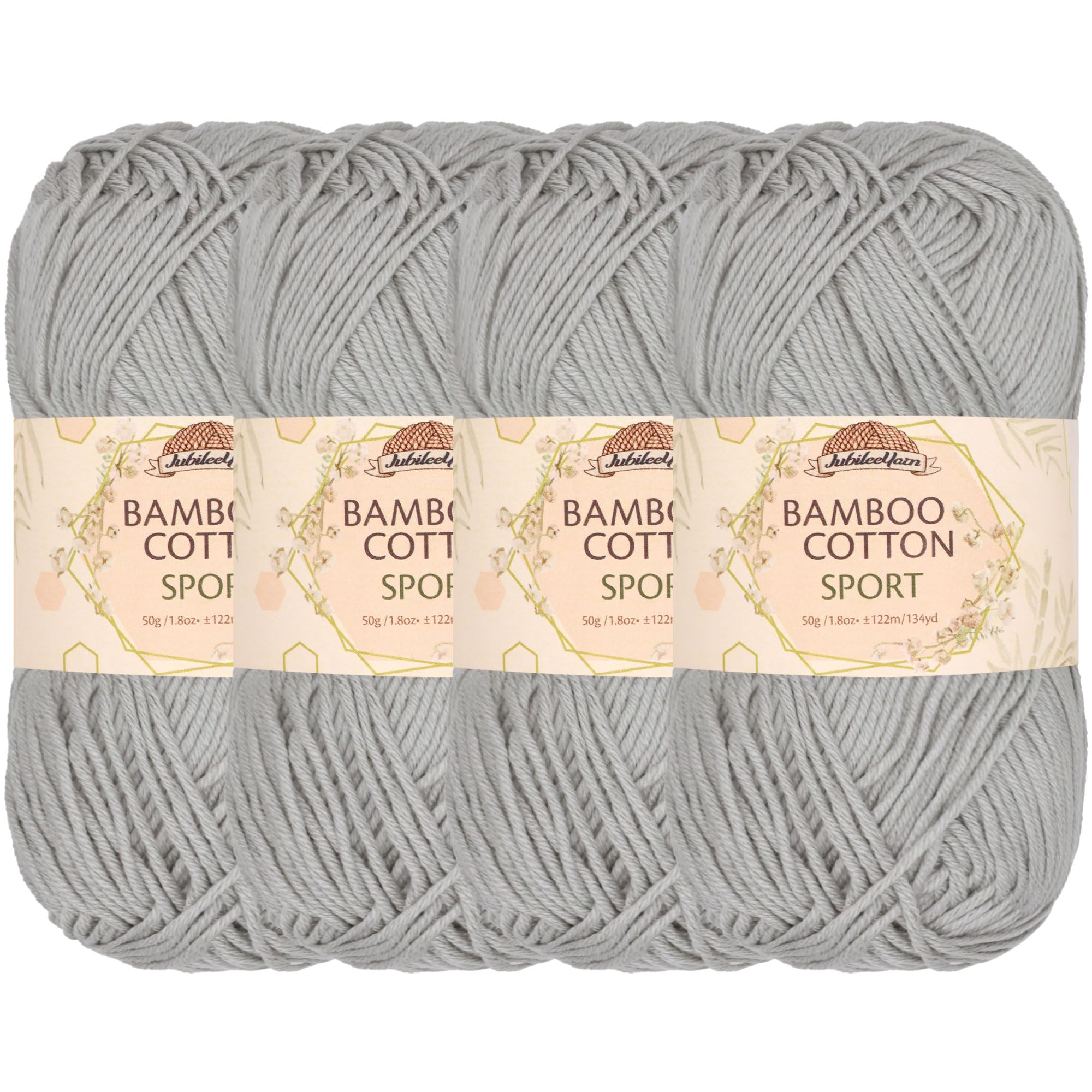 JubileeYarn Bamboo Cotton Sport 4 Ply Yarn - 50g/Skein - Cloudy Grey - 4 Skeins