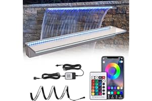 PONDO 36'' APP Control Waterfall Spillway with RGB LED Lights, Acrylic Pond Fountain Set for Outdoor Decorations, Patio Pool Kit on The Wall for Garden w/16 Color Changing, Easy Installation