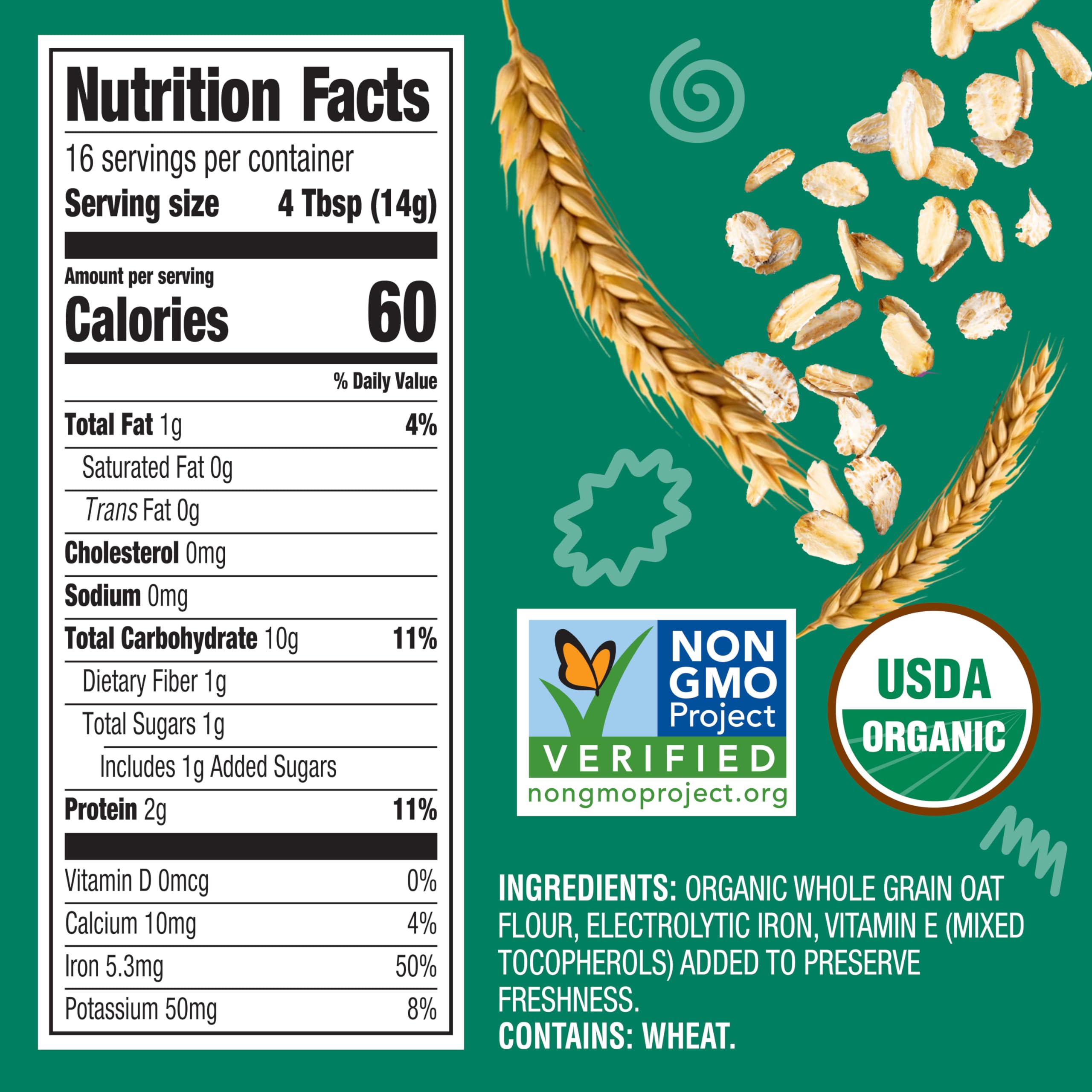 Earth's Best Organic Baby Food, Organic Whole Grain Oatmeal Baby Cereal, Non-GMO, Easily Digestible and Iron Fortified Baby Food, 8 oz Box (Pack of 12)