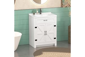 24 Inch Bathroom Vanity with Sink, Small Bathroom Sink Cabinet with 2 Barn Doors, White Single Sink Bath vanities Combo (19" 