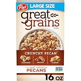 Great Grains Crunchy Pecans Breakfast Cereal, 16 oz Box | Crispy Flakes and Crunchy Granola Clusters Paired with Pecans, Whole Grains, and a Good Source of Fiber