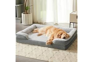 LEXTRO Orthopedic Dog Beds for Large Dogs,Waterproof Dog Bed, Egg Crate Foam Bed for Large Dogs, Big Pet Bed with Washable Removable Waterproof Pillow Cover and Anti-Slip Bottom, Grey