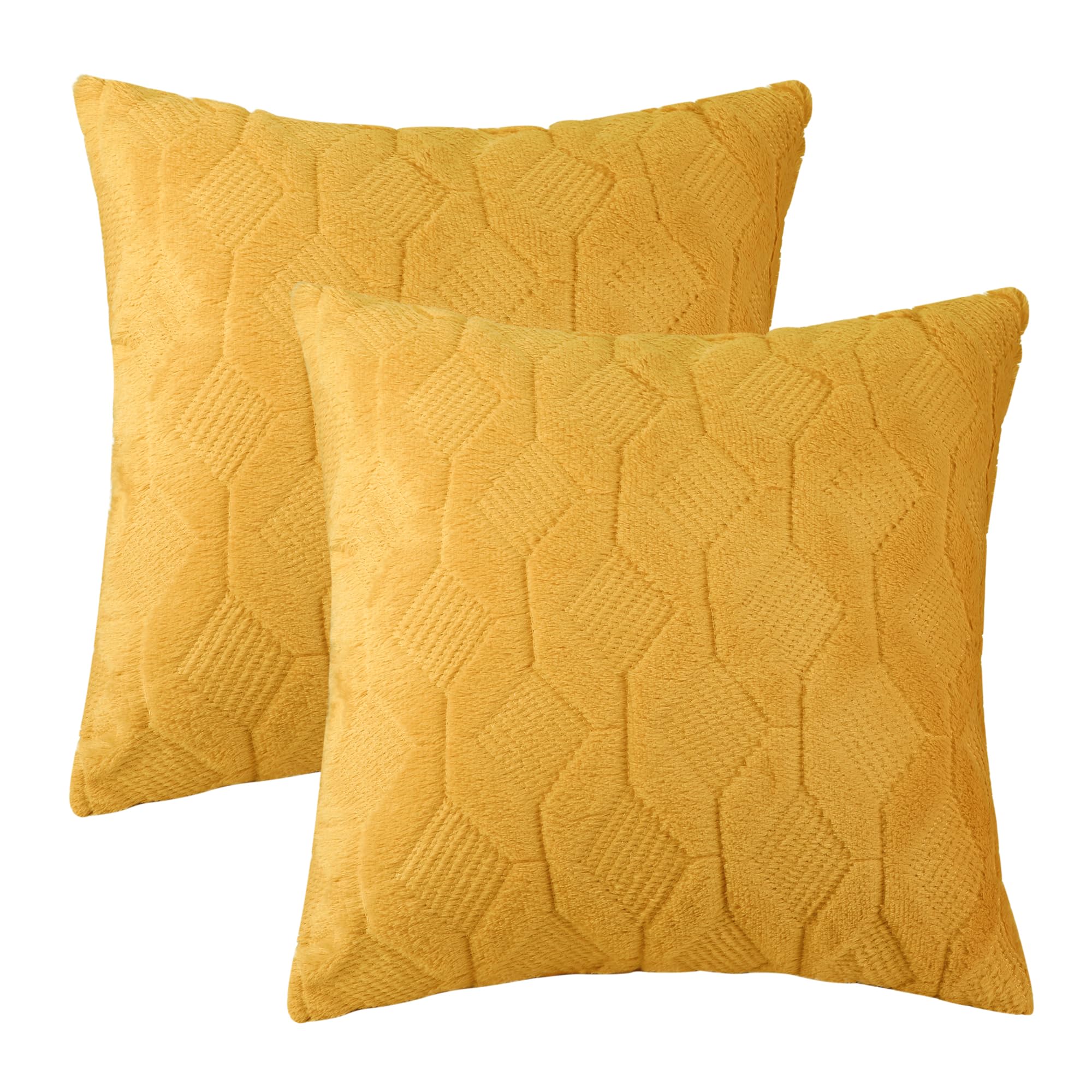 Uxcell Set of 2 Soft Short Plush Decorative Throw Pillow Covers Luxury Style Cushion Pillow Cover for Sofa Bedroom Yellow 45 x 45 cm