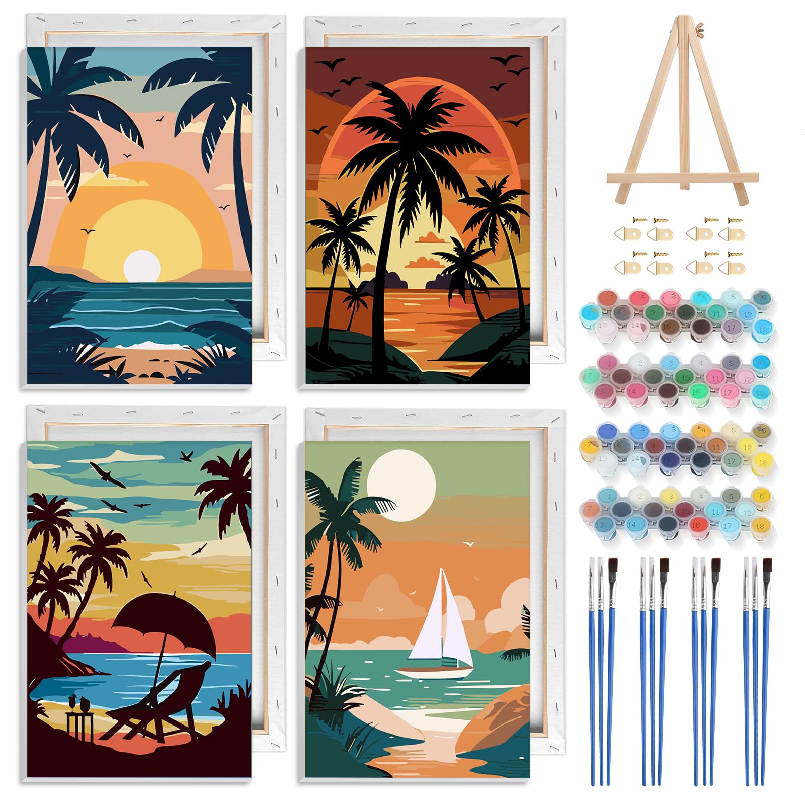 NAIMOER 4 Pack Framed Paint by Numbers Landscape for Adults Kids, DIY Sunset Paint by Numbers for Boys Girls, Art on Canvas Gifts Home Wall Decor 8x12in — image 1