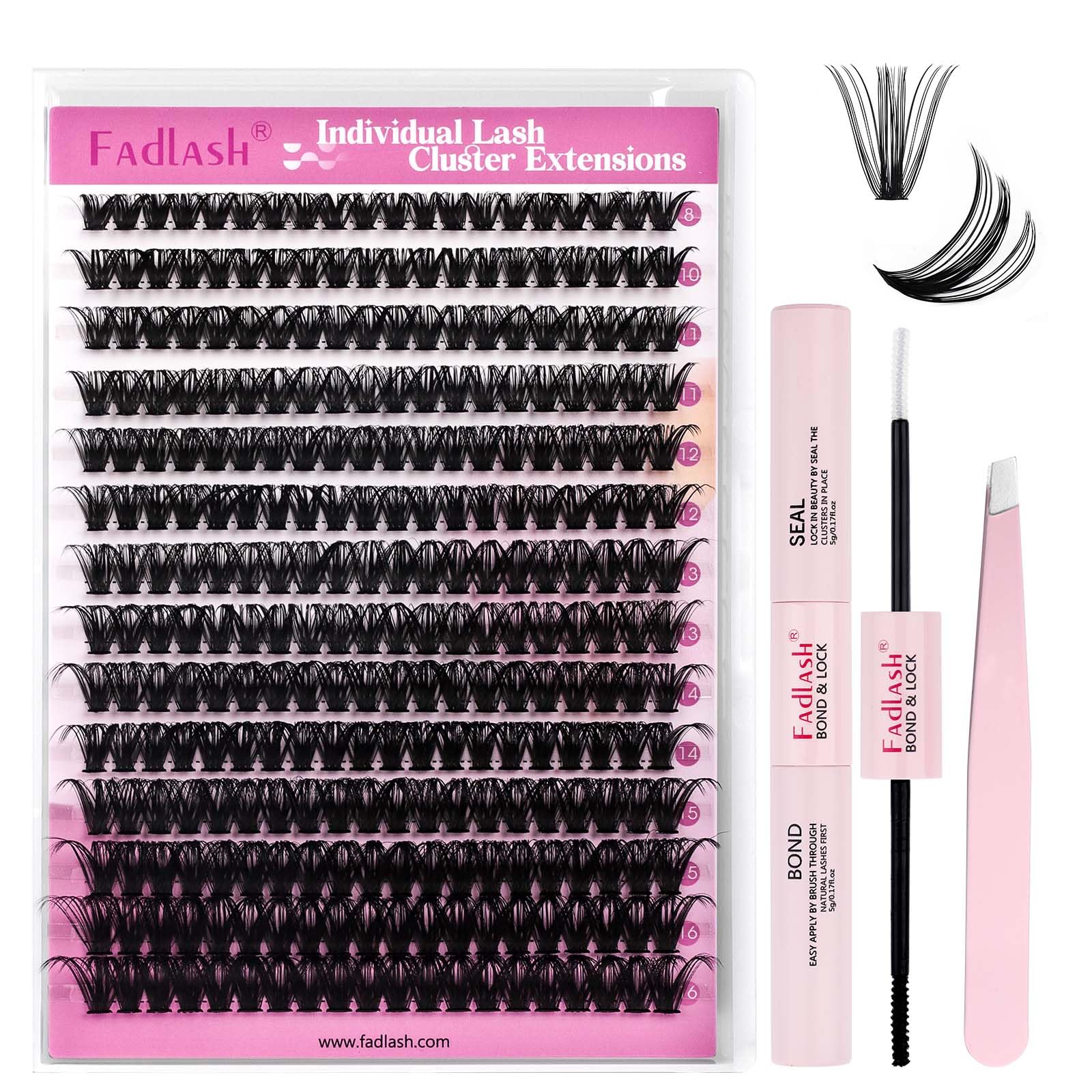 FADLASH 50D 0.07mm D Curl 8-16mm with Bond and Seal and Tweezers Fluffy Cluster Lashes DIY Eyelash Extensions — image 1