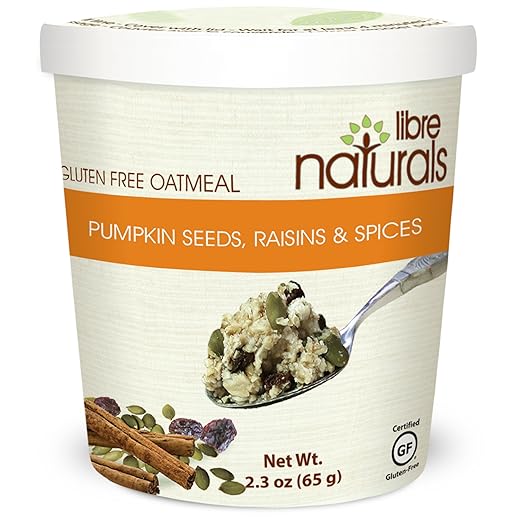 Libre Naturals Pumpkin Seeds, Raisins, & Spices Oatmeal Cup, 12 cup pack (Nut Free, Gluten Free)