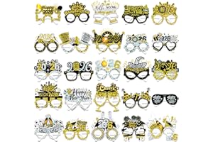 DPKOW 25 Style New Year Party Paper Glasses, Black Gold Silver NYE Eyeglasses Eyewear Masks New Years Eve Party Supplies 2026