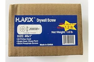 HLAFIX Fastener Drywall Screws #6x1” - Coarse Threaded Black Phosphate Screws, Pay 1.0LB Now GET 1.2LB