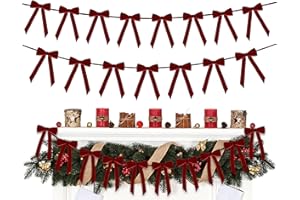EMPOF Christmas Velvet Bows Garland, 10ft Pre-Strung Christmas Garland Banner with 15 Bows, Indoor Vintage Elegant Velvet Ornaments Home Decor Decorations for Tree Mantle Stair Party Wall Office, Wine Red