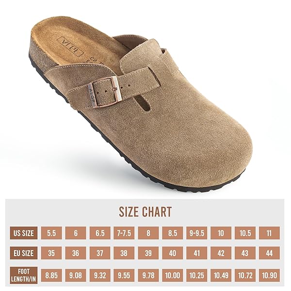 ALGF WOMEN’S GENUINE SUEDE CLOGS FOR WOMEN SLIP-ON BUCKLE SLIDES WOMEN’S MULES & CLOGS NATURAL RUBBER CORK FOOTBED SANDALS POTATO SHOES WITH ARCH SUPPORT