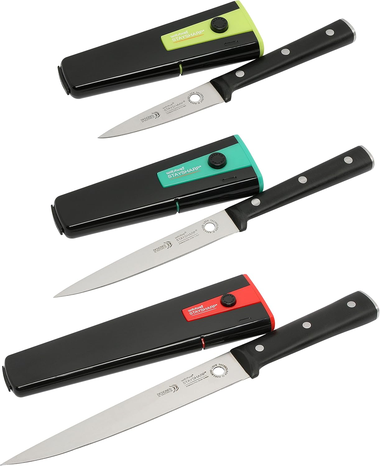 Wiltshire Stainless Steel 3 Piece Starter Knife Set with Built in Sharpener and