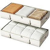 Vailando Side-Supported Under Bed Storage Containers, 6 Inches Tall 60L Underbed Storage Bins with Sturdy Handles and Sidewalls, Closet Organizer for Clothes, Blankets, Seasonal Items, Beige, 2-Pack