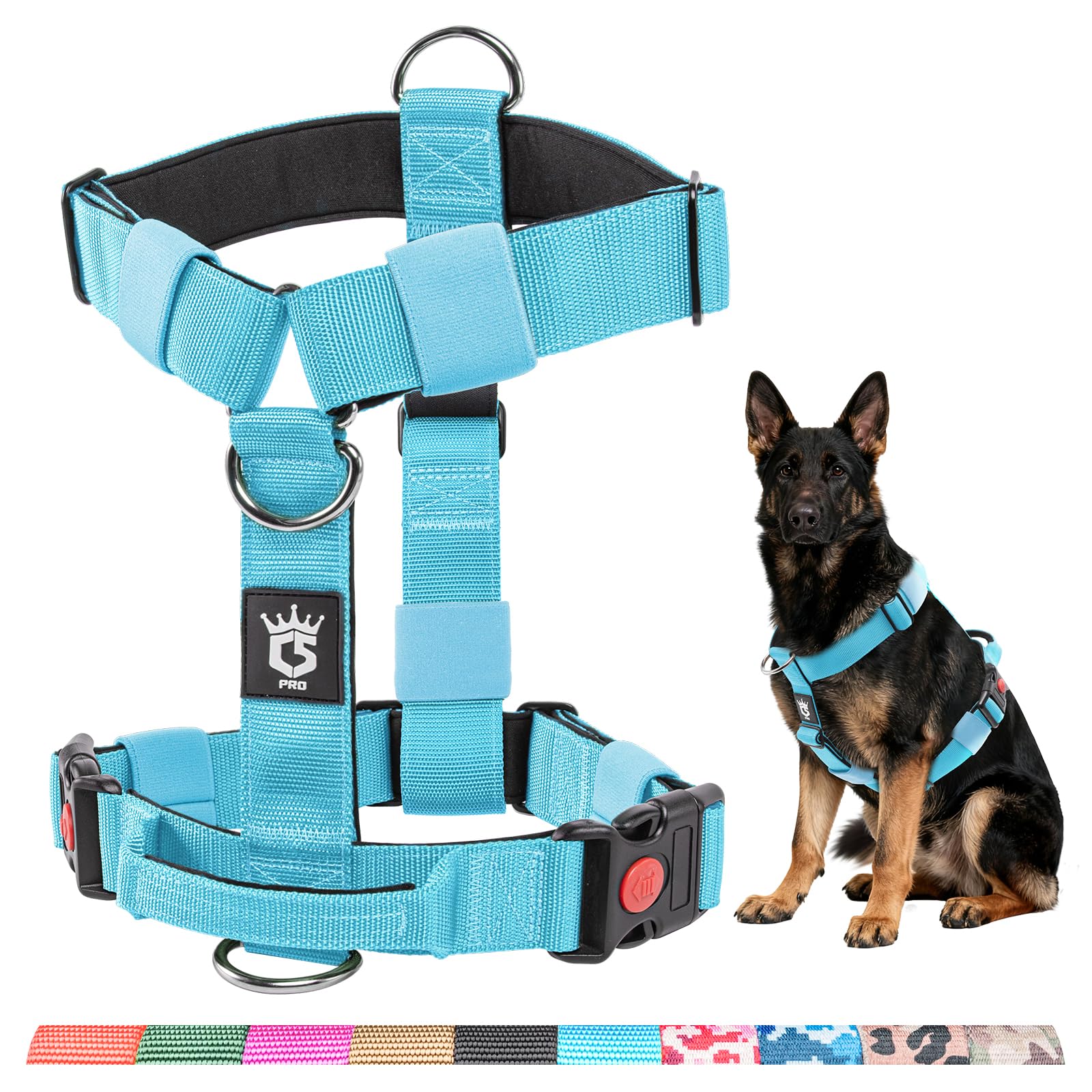 TSPRO Premium Ultraresistant No Pull Dog Harness for Medium to Large Dogs, Heavy Duty, Adjustable with Quick-Release Buckle & Padded Handle, for Walking, Hiking, Running (Blue S) — image 1