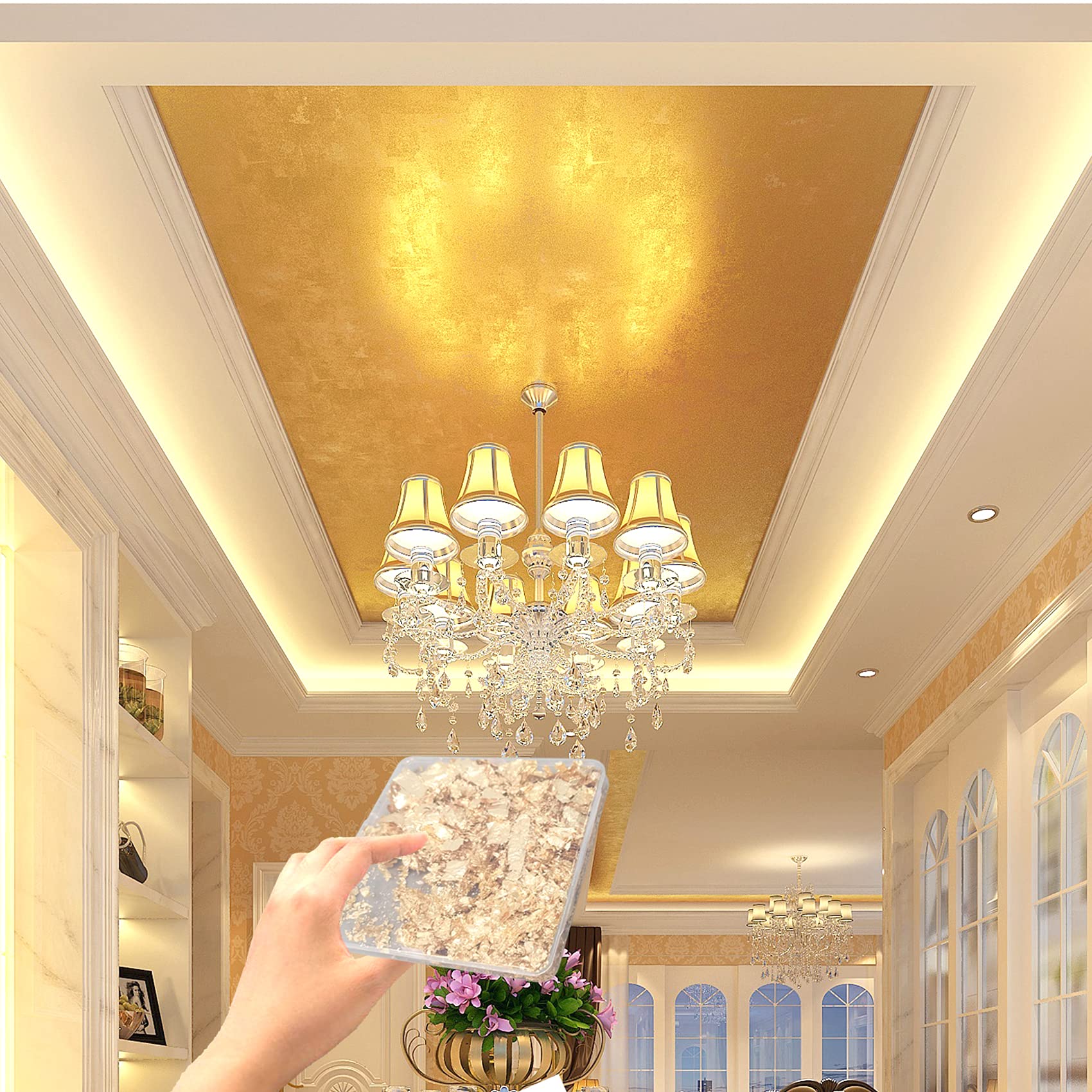 Yuegit 100 Pieces Imitation Gold Leaf Sheets : Gold Foil Sheets for Craft Gilding Art Decoration Home Decoration Paintings and Furnitures 5.5X5.5 Inch (Gold)