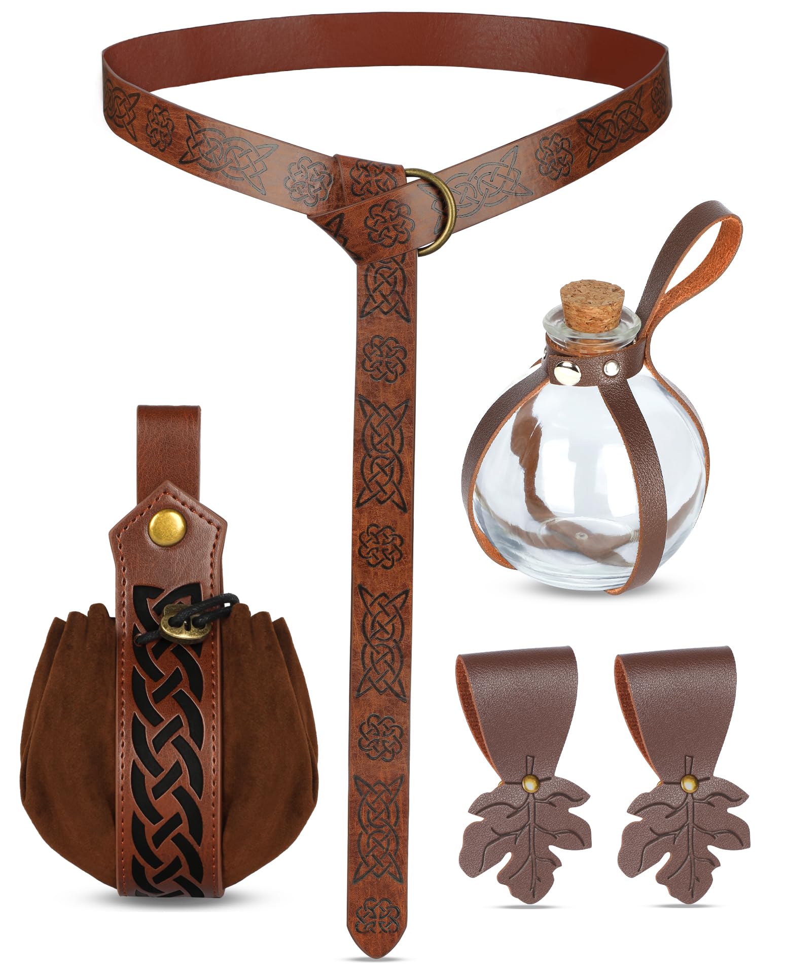 Spinosaurus 6 Pcs Medieval Viking Belt Bag Sets,Leather Belt Pouch with Potion Bottle Renaissance Accessories for Dress Up Cosplay Party Men and Women