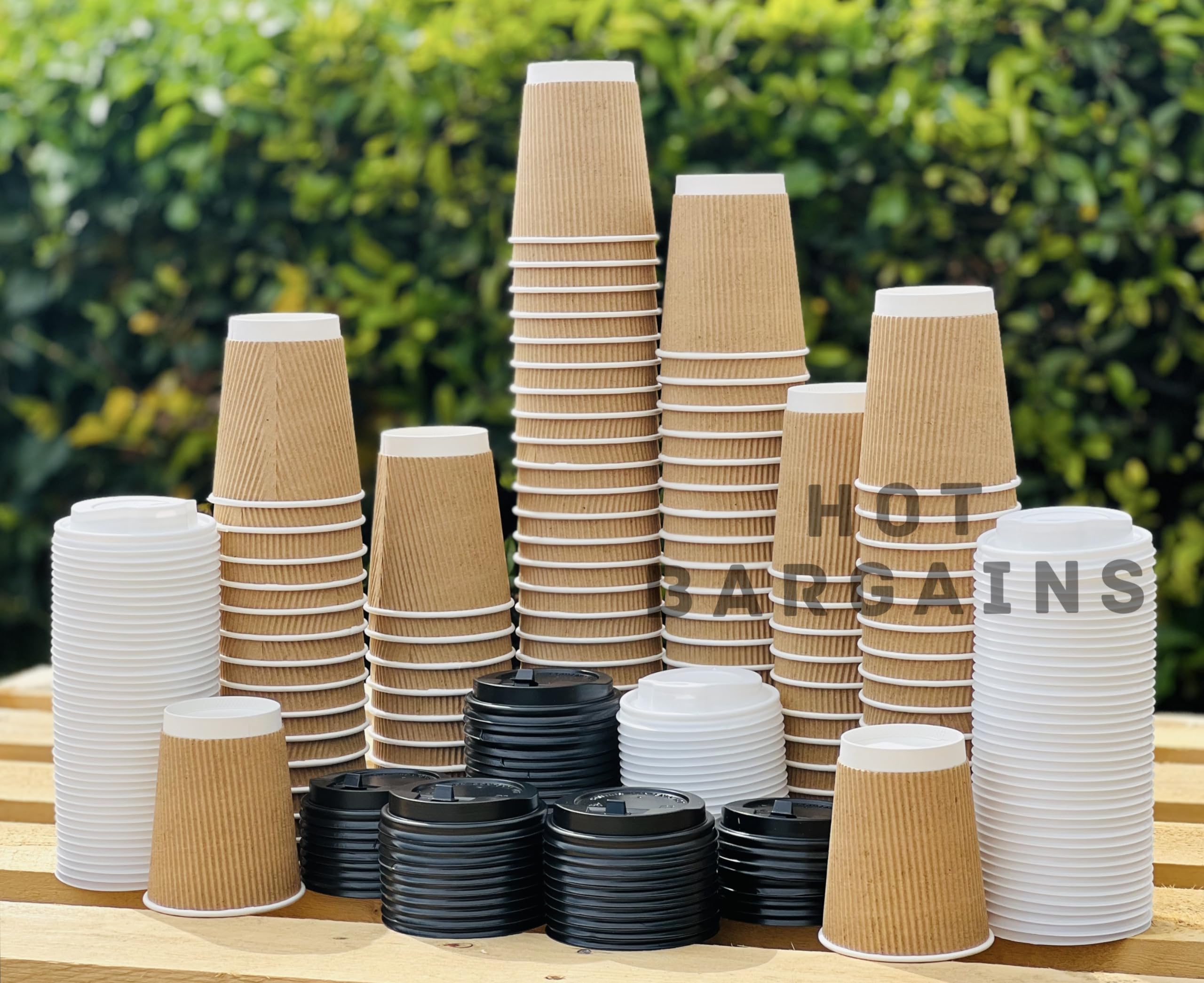 HOT BARGAINS - Kraft Triple Walled Disposable Paper Ripple Cups - 25 X 12oz / 360ml, Hot Drink Cups + Reusable Lids
