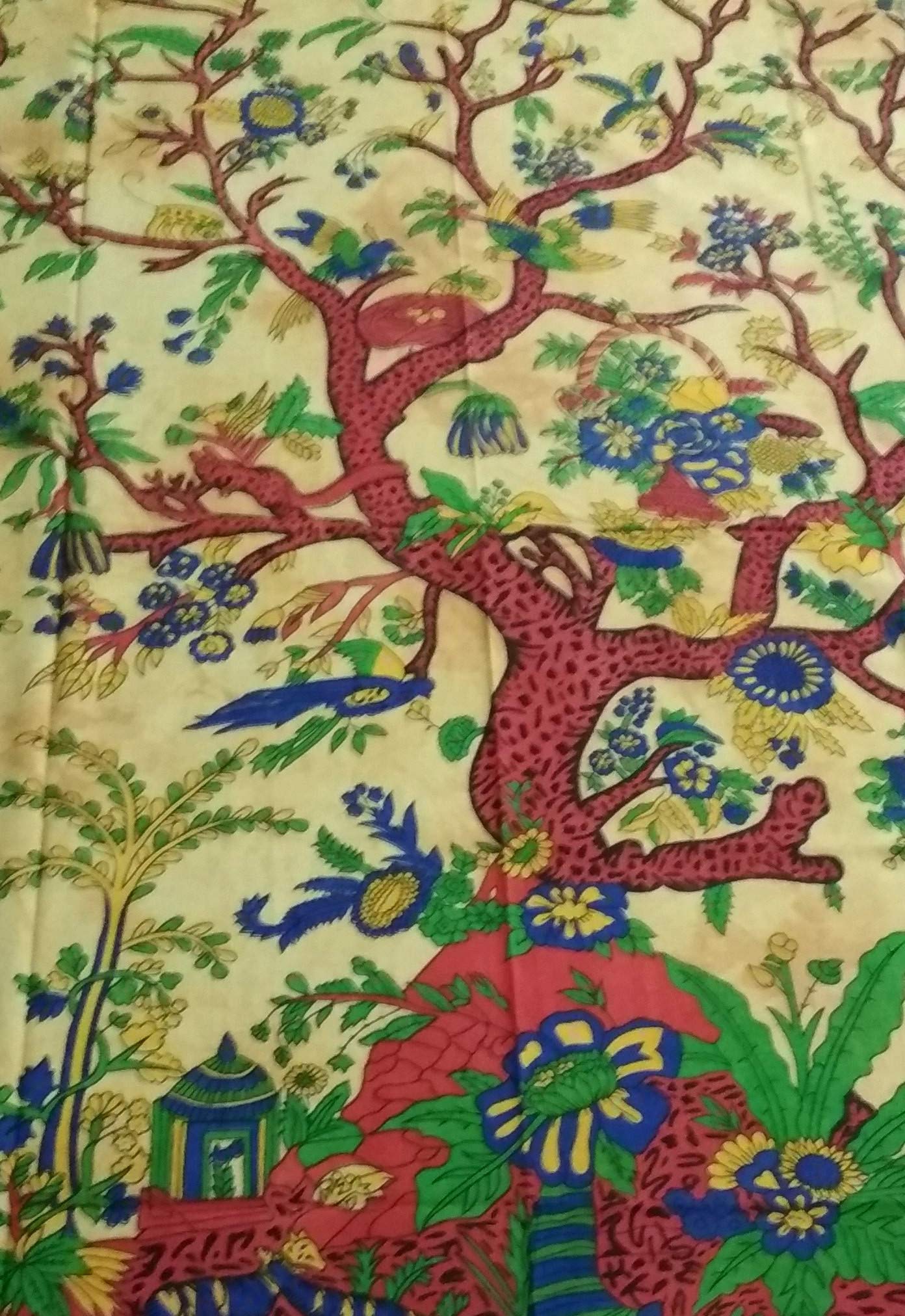 Purpledip Cotton Bed Cover Wall Throw 'Tree Of Life': Psychedelic Boho Print Sheet (20022)