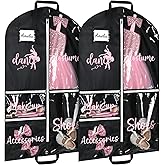 DEEKA 2 Pack Dance Garment Bag for Hanging Clothes with Zipper Pockets Dance Accessories Essentials Uniform Costume 40 Inch Dress Bags for Dance Competition Girls (Black,Pink)