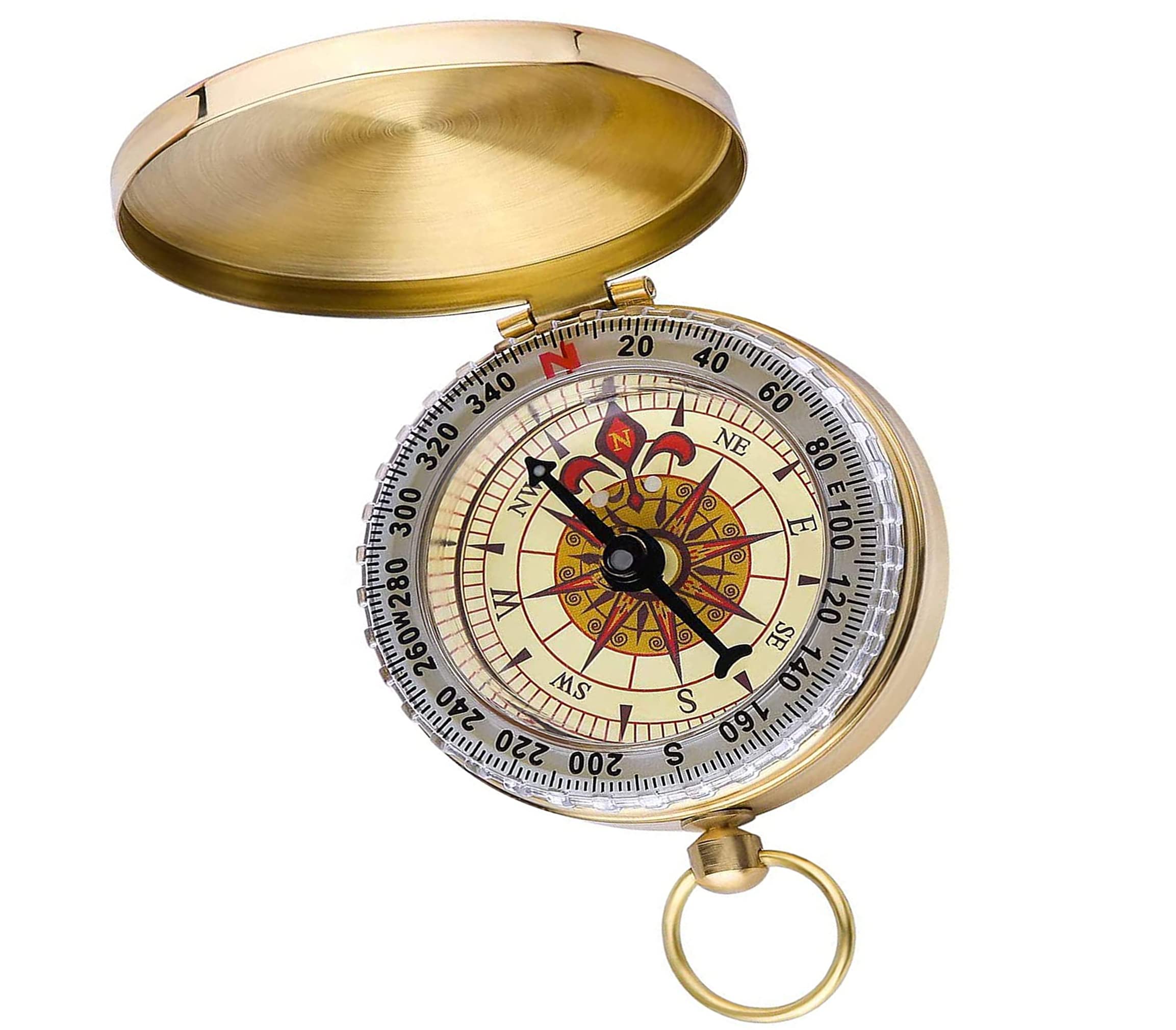 Bessy Shop Portable Brass Waterproof Compass, Fluorescent Glow Survival Gear, Retro Design, for Camping, Hiking, Outdoor Activities