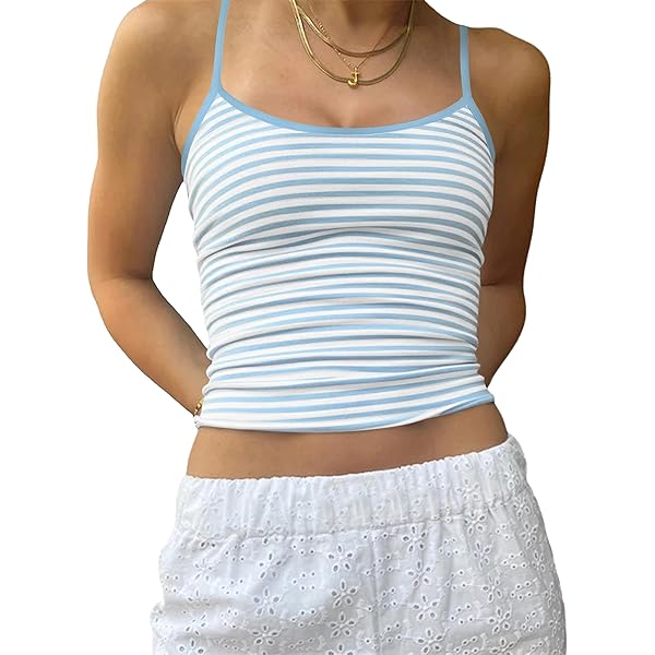 Milumia Women Casual Rainbow Striped Ribbed Knit Cami Top