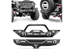 Nilight Front + Rear Combo Compatible for 2007-2018 Jeep Wrangler JK,Rock Crawler Bumper with Hitch Receiver & Nilight Upgraded LED Lights Off Road Textured Black