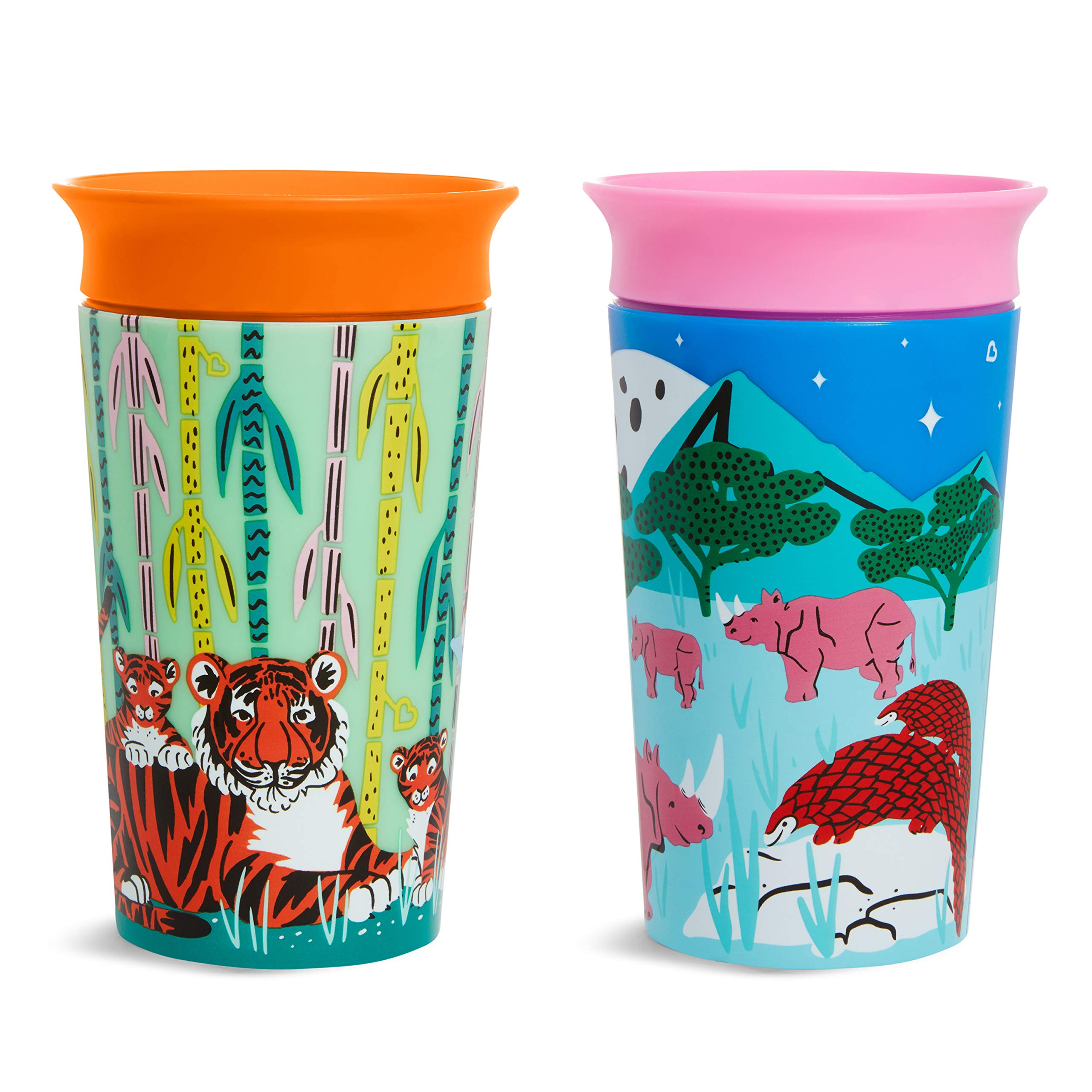 Munchkin WildLove Miracle 360 Cup | Toddler Cup | BPA Free Baby & Toddler Sippy Cups | Non Spill Cup | Dishwasher Safe Baby Cup |Leakproof Childrens Cup | 9oz/266ml | 2 Pack | Rhino/Tiger