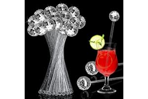 Sawysine 24 Pcs Disco Balls Cocktail Stirrers Silver Disco Ball Decorative Swizzle Sticks 8 Inch Plastic Mirror Ball Coffee Beverage Stirrers for Home Bar Coffee Shop Use 70s 80s Party(Silver)