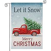 HOMETITUTE Snow Garden Flag 12x18 Inch Red Truck With Christmas Tree Burlap Double-Sided Winter Scene Seasonal Outdoor Holiday Banner Snow Merry Christmas Flag for Yard Lawn Decoration