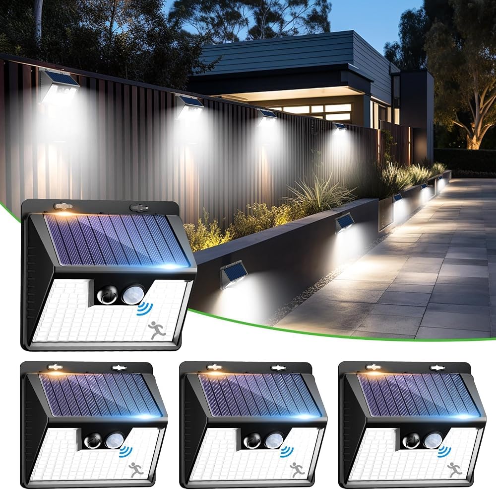 nipify Solar Lights Outdoor Motion Sensor 4 Pack 140LED IP65 Waterproof