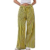 MISSACTIVER Women Drawstring Striped Pants Loose Wide Leg Trousers Casual Low Waist Pants Comfy Lounge Pants with Pockets