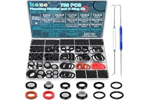 KEZE 780 PCS Rubber Washer Assortment Kit 14 Size Water Hose Washers and 18 Size Nitrile O Ring Washers Set for Outside Faucet Spigot Garden Hose Pressure Washer Plumbing Repair OD 5-33MM