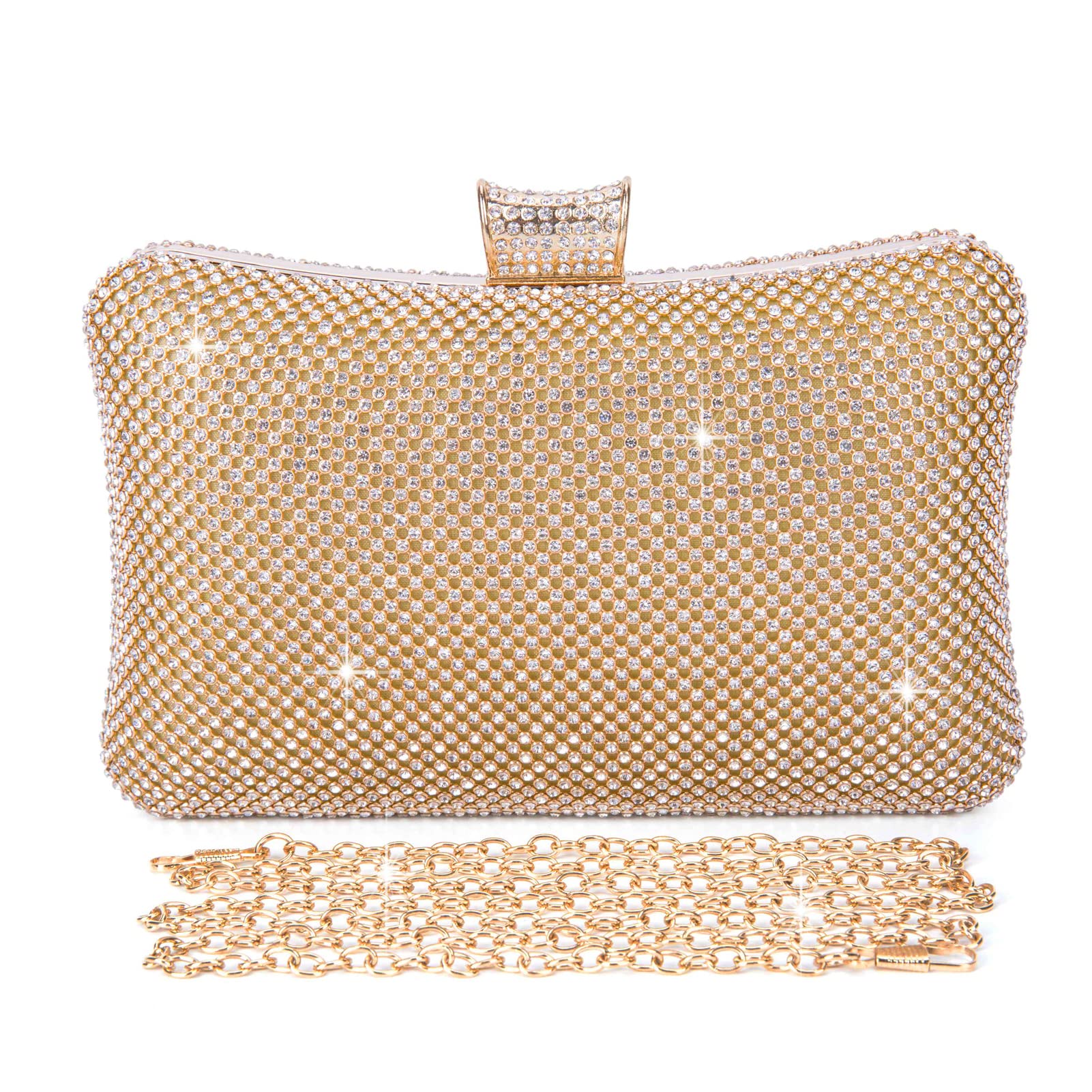 BAIGIO Gold Clutch Bag Evening Bags for Women Sparkly Rhinestone Glittering Diamond-like Handbags Shoulder Cross Body Bags for Bridal Wedding Party Prom