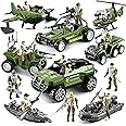 HOSPONY 58-in-1 Army Men Toys for Boys 4-7 6-8 8-12, Military Truck/Helicopter/Kayak Boat/Motorcycle/ Army Men Action Figures/Weapon Gears, Army Toys for Boys Kids Birthday Gifts Party Favors