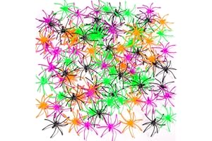 JIALWEN 120 Pieces Halloween Realistic Plastic Spiders 4 Colors Small Spider Toys Black Fake Spiders Prank Props for Halloween Home and Party Decorations
