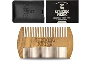 Striking Viking Sandalwood Beard and Mustache Comb Set - Pocket-Sized Wooden Comb with Fine and Coarse Teeth, Case Included - Perfect for Balms and Oils