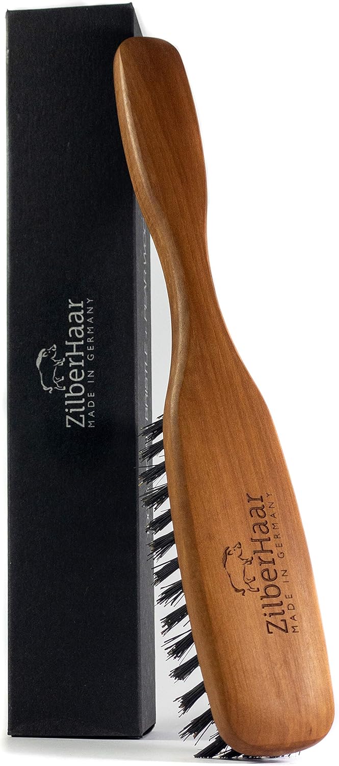 ZilberHaar, Long Hair & Beard Brush, Made From First Cut Boar Bristles and Pearwood, Perfect Beard Care for Men