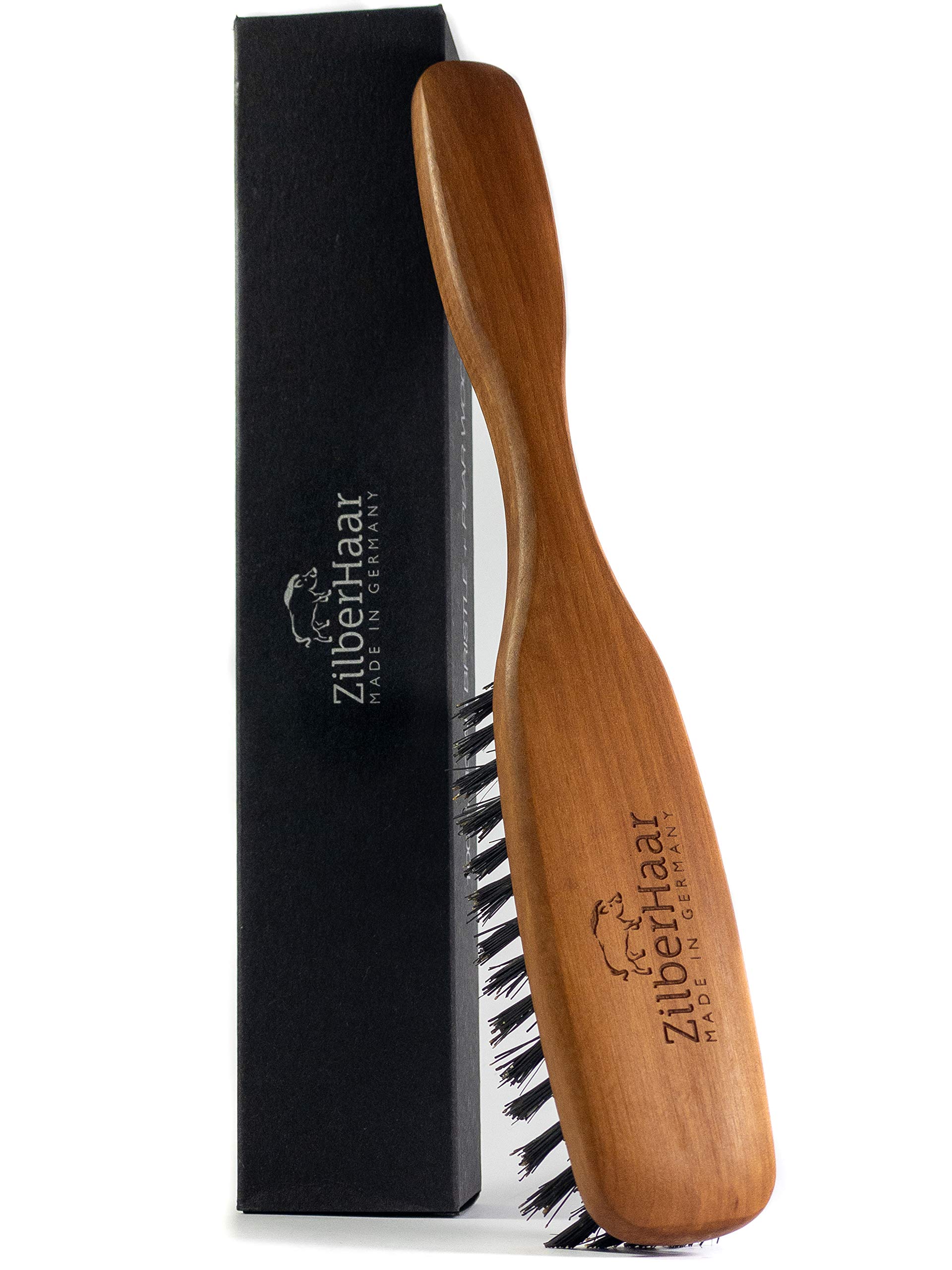 ZilberHaar - Long Hair & Beard Brush - Made From First Cut Boar Bristles and Pearwood - Perfect Beard Care for Men - Works with all Beard Balms and Beard Oils - 8.6 Inches Long (Long Soft)