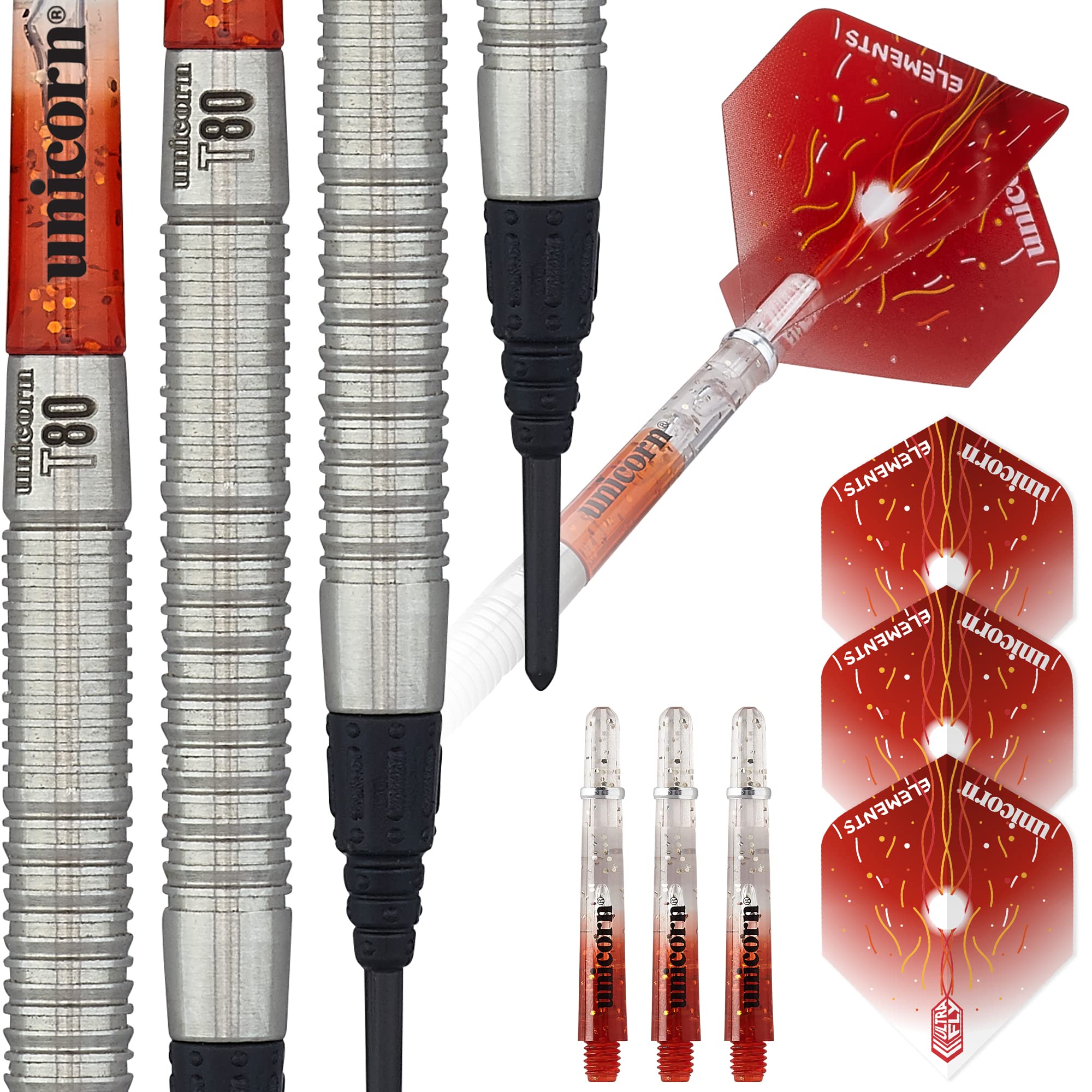 Unicorn Soft Tip Professional Darts Set | Core Striker Series Style 1 | 80% Natural Tungsten Barrels | 19 g