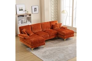 KIVENJAJA U-Shaped Sectional Sofa, Modern Chenille Tufted Overstuffed Comfy Cloud 4 Seater Couch with Double Chaises & Pillows for Living Room Apartment, 114.17”W, Orange