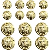 KENDANY 14 Pieces Metal Blazer Button Set - Naval Anchor Crest - for Blazer, Suits, Sport Coat, Uniform(Gold 18MM-23MM)(0.71in-0.9in)